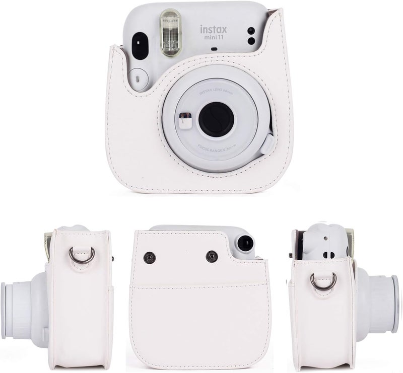 Phetium Instant mini 12 Camera Protective Case Compatible with Instax Mini 12 11,PU Leather Bag with Pocket and Adjustable Shoulder Strap (White) - Image 2